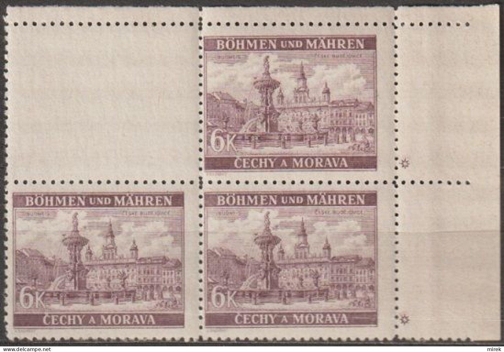 098/ Pof. 46, Brown-violet; Corner 4-block, Plate Marks * - Nuovi