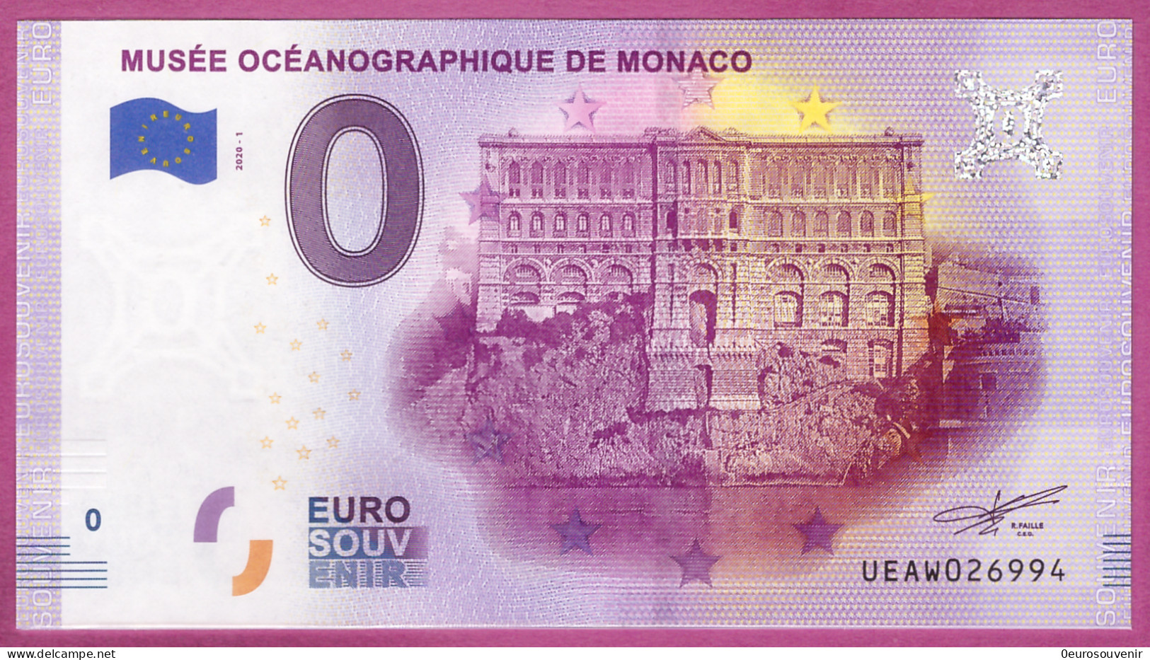 0-Euro UEAW 2020-1 MUSÉE OCÉANOGRAPHIQUE DE MONACO - Private Proofs / Unofficial