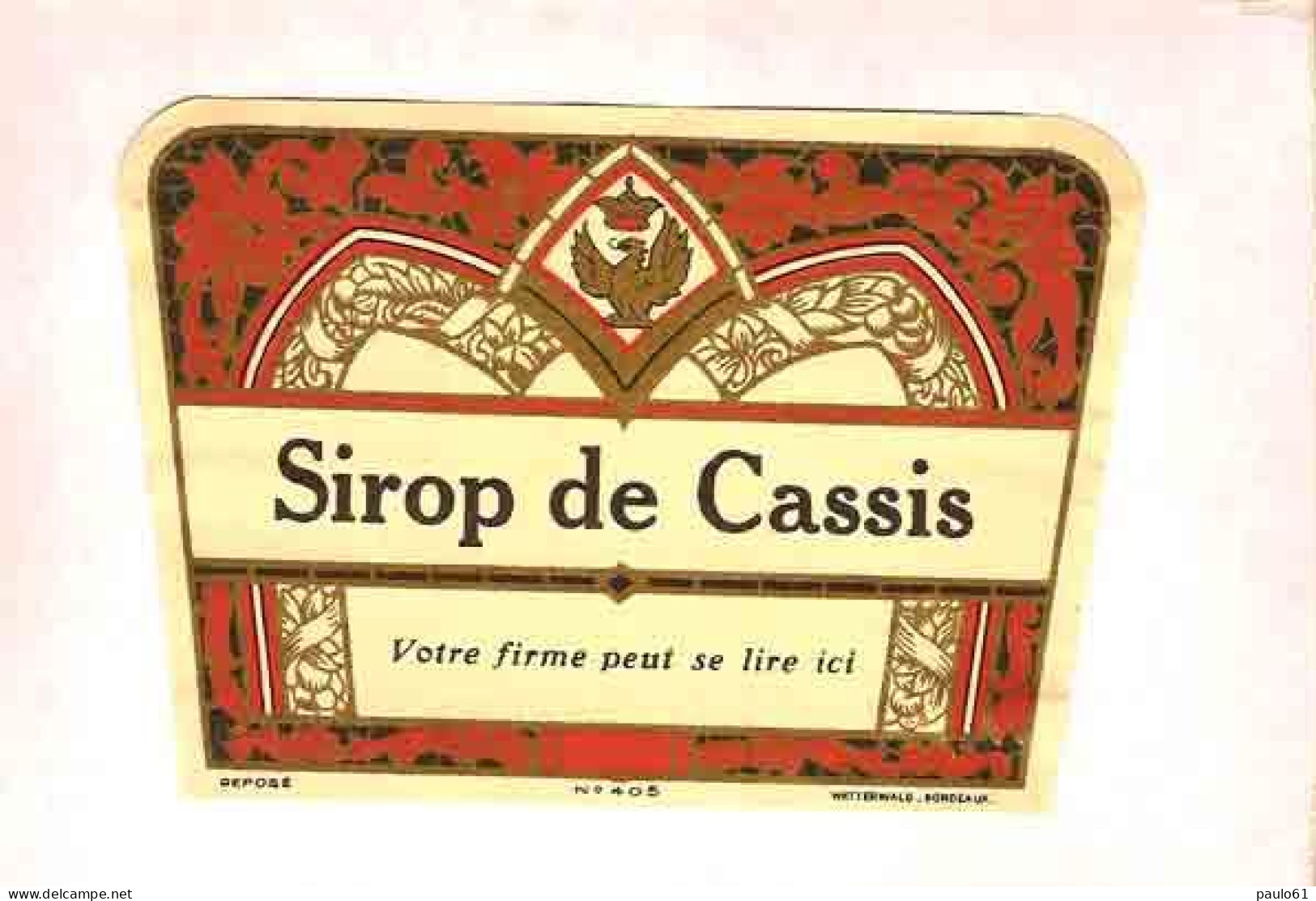 Etiquette Sirop De Cassis - Otros & Sin Clasificación