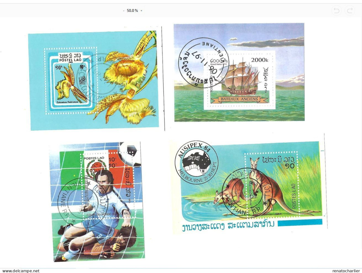 Collection De 7 BF Oblitérés.(football,voilier,kangourou,crustacés,Philexfrance,) - Laos