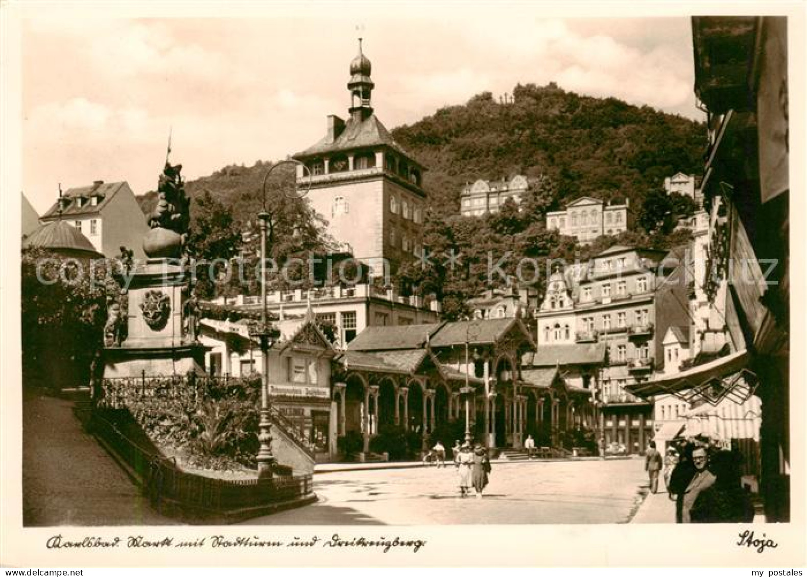 73826289 Karlsbad Eger Karlovy Vary Markt Mit Stadtturm Und Dreikreuzburg  - Tschechische Republik