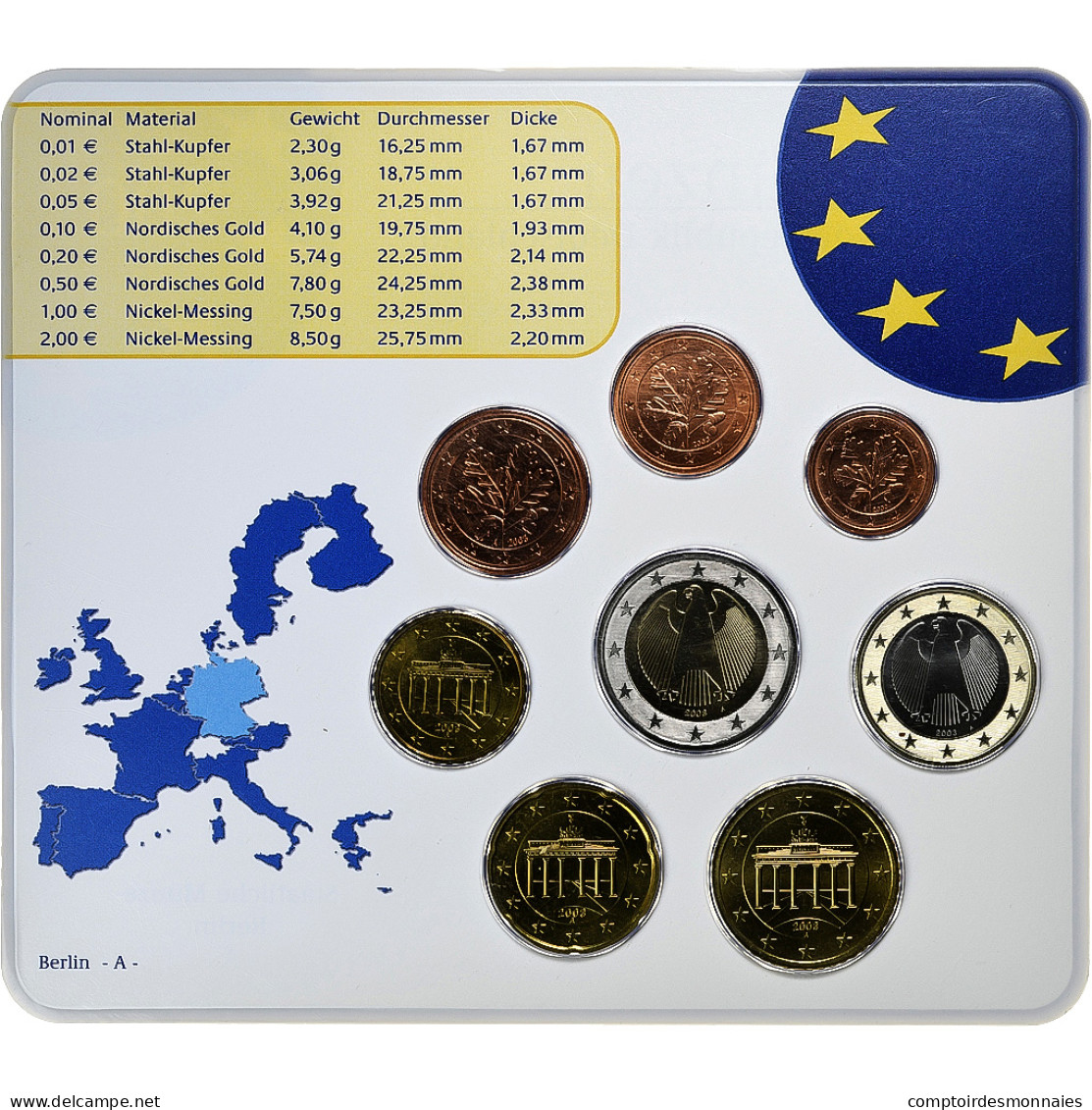 République Fédérale Allemande, Set 1 Ct. - 2 Euro, FDC, Coin Card, 2003 - Deutschland