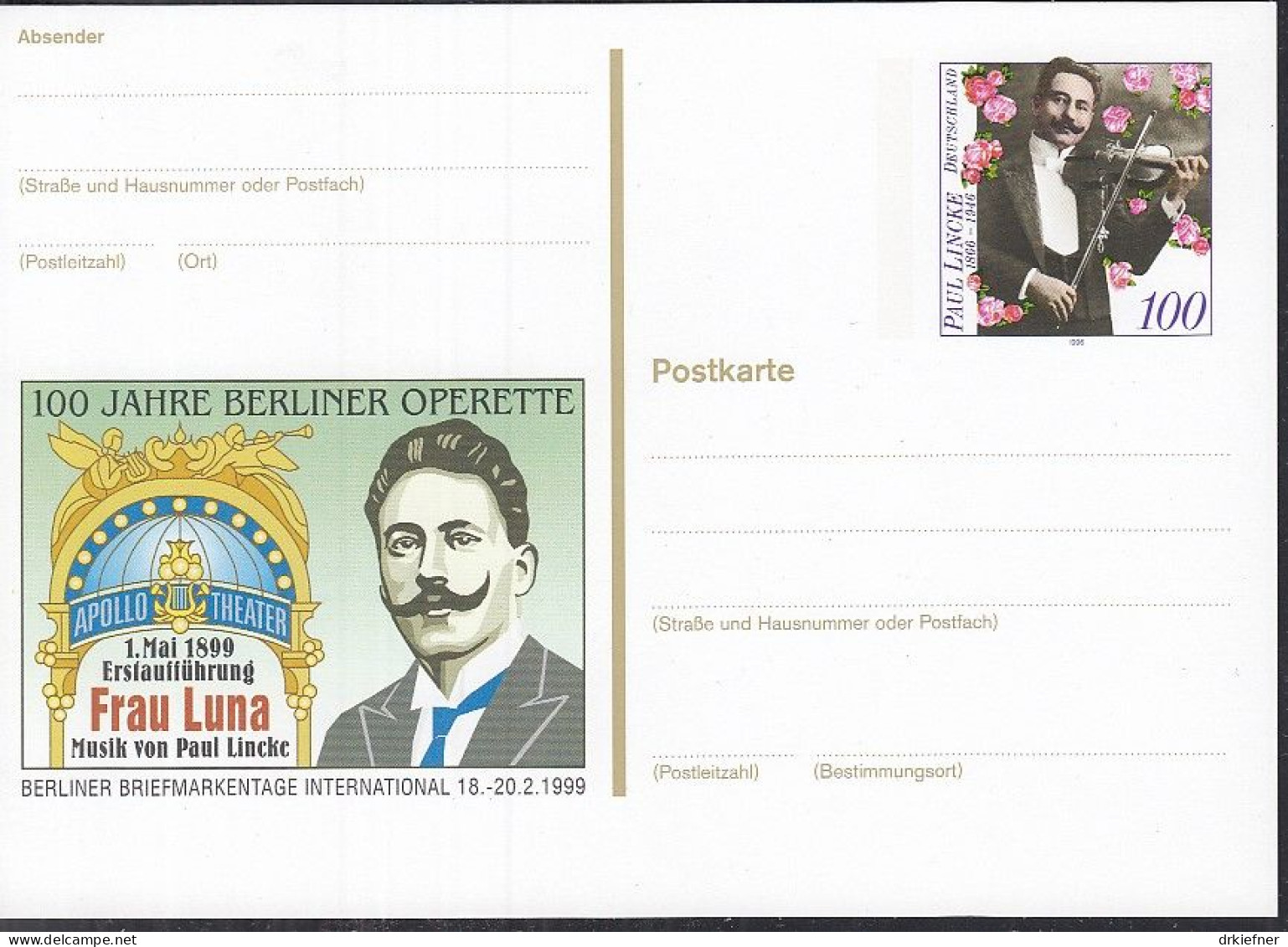 BRD PSo 57,  Ungebraucht, Berliner Briefmarkentage, 1999, Paul Lincke - Postcards - Mint