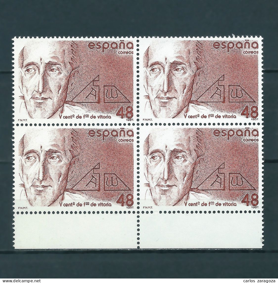 ESPAÑA 1987—FRANCISCO DE VITORIA ** 2883, YT 2498, Mi 2763, Sg 2899. Bloque, MNH Stamps - Nuevos