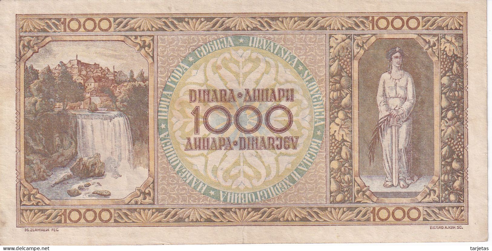 BILLETE DE YUGOSLAVIA DE 1000 DINARA DEL AÑO 1946 EN CALIDAD EBC (XF)  (BANKNOTE) - Jugoslawien