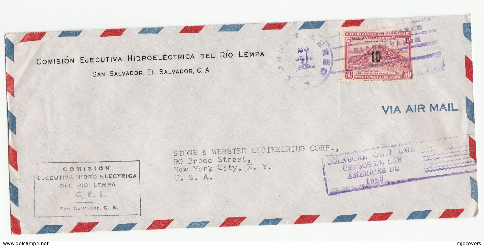 1950 El Salvador HYDRO ELECTRIC Commission COVER MAYA PYRAMID Stamps To USA Airmail Electricity Energy - El Salvador