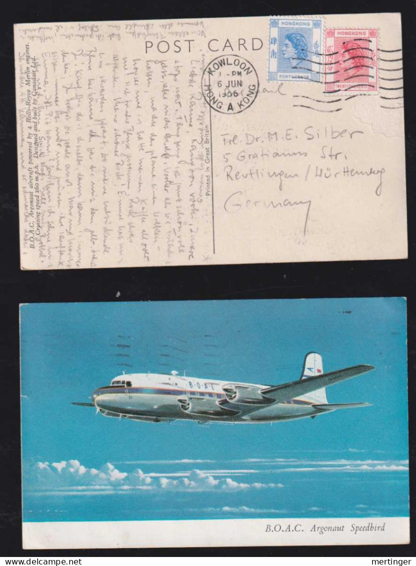 China Hong Kong 1959 Picture Postcard To REUTLINGEN Germany B.O.A.C Argonaut Speedbird Airplane - Storia Postale