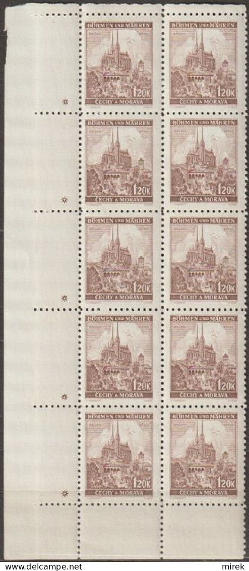 101/ Pof. 43; Corner 10-block, Plate Marks + - Unused Stamps