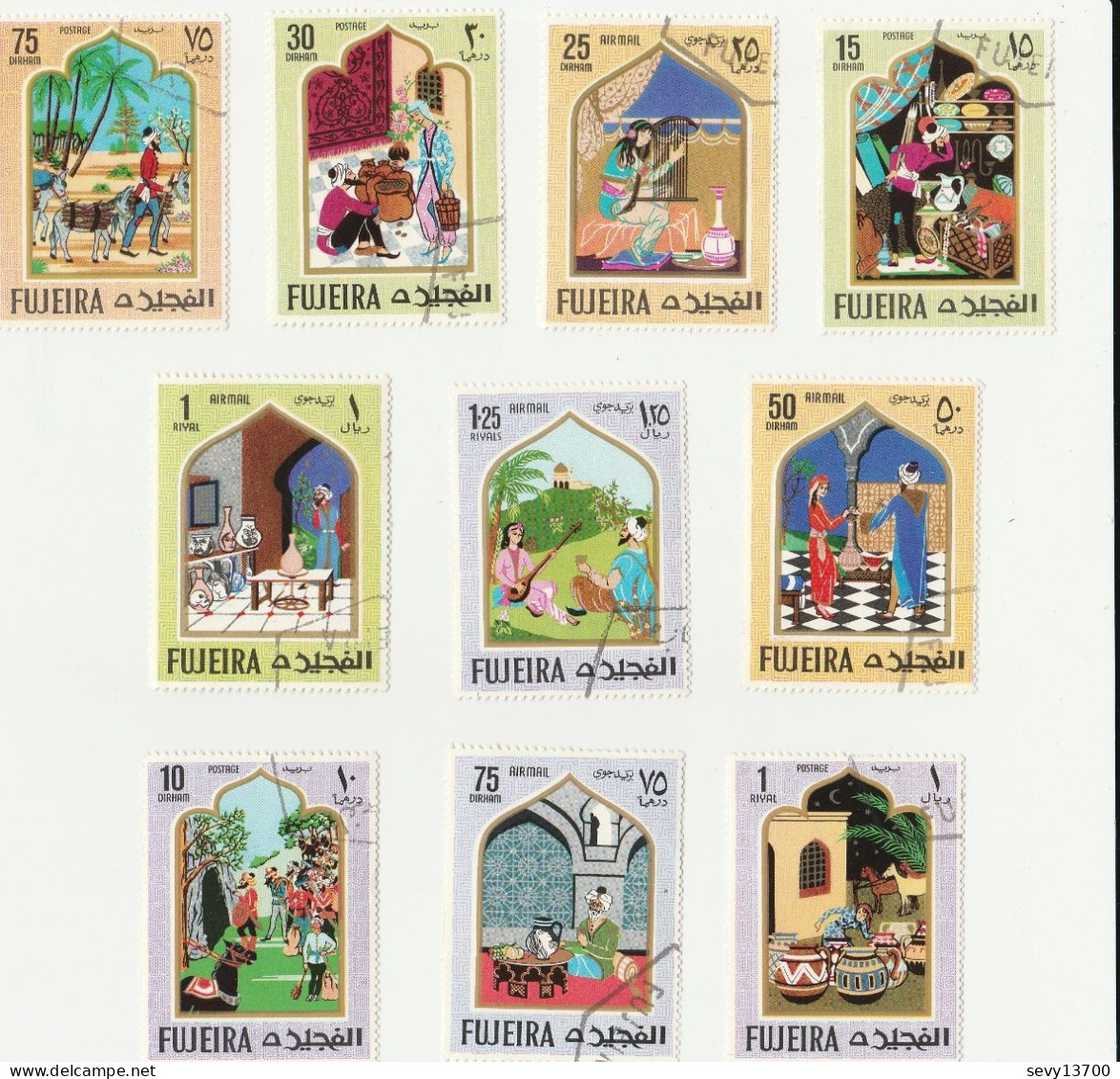 Fujeira - Lot De 28 Timbres - Contes - Automobiles - Chien - Oiseaux - Fudschaira