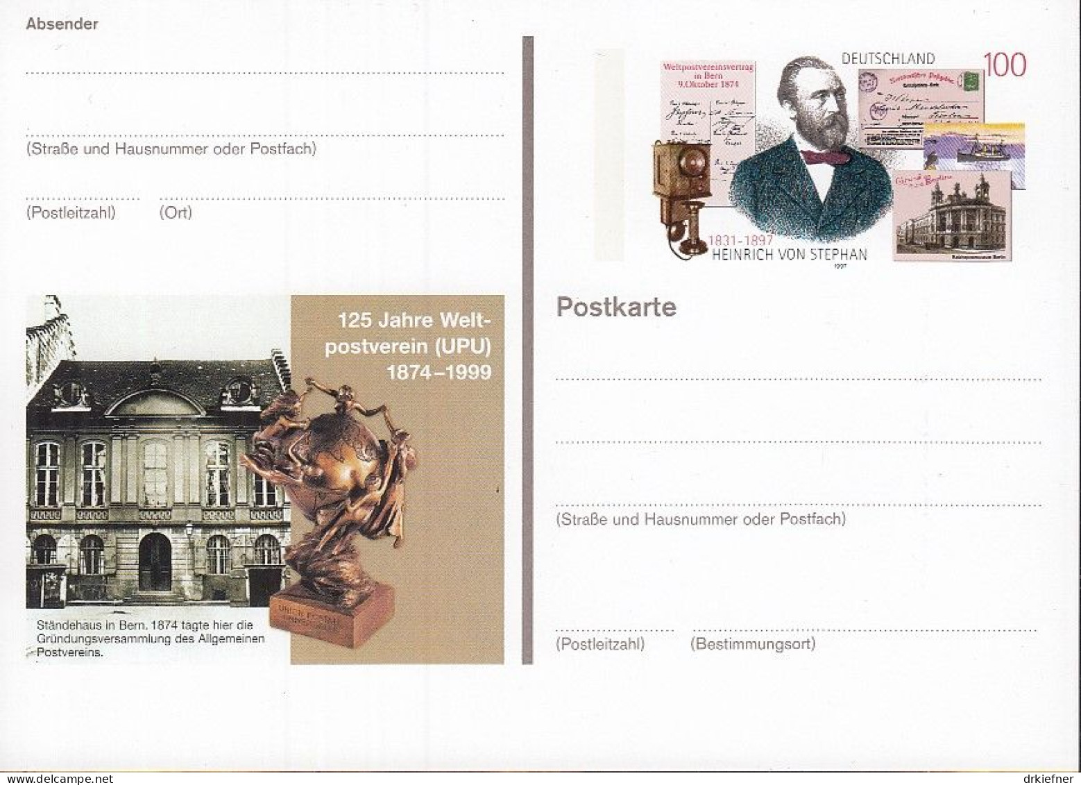 BRD PSo 58,  Ungebraucht, 125 Jahre UPU, 1999, Heinrich Von Stephan - Cartes Postales - Neuves