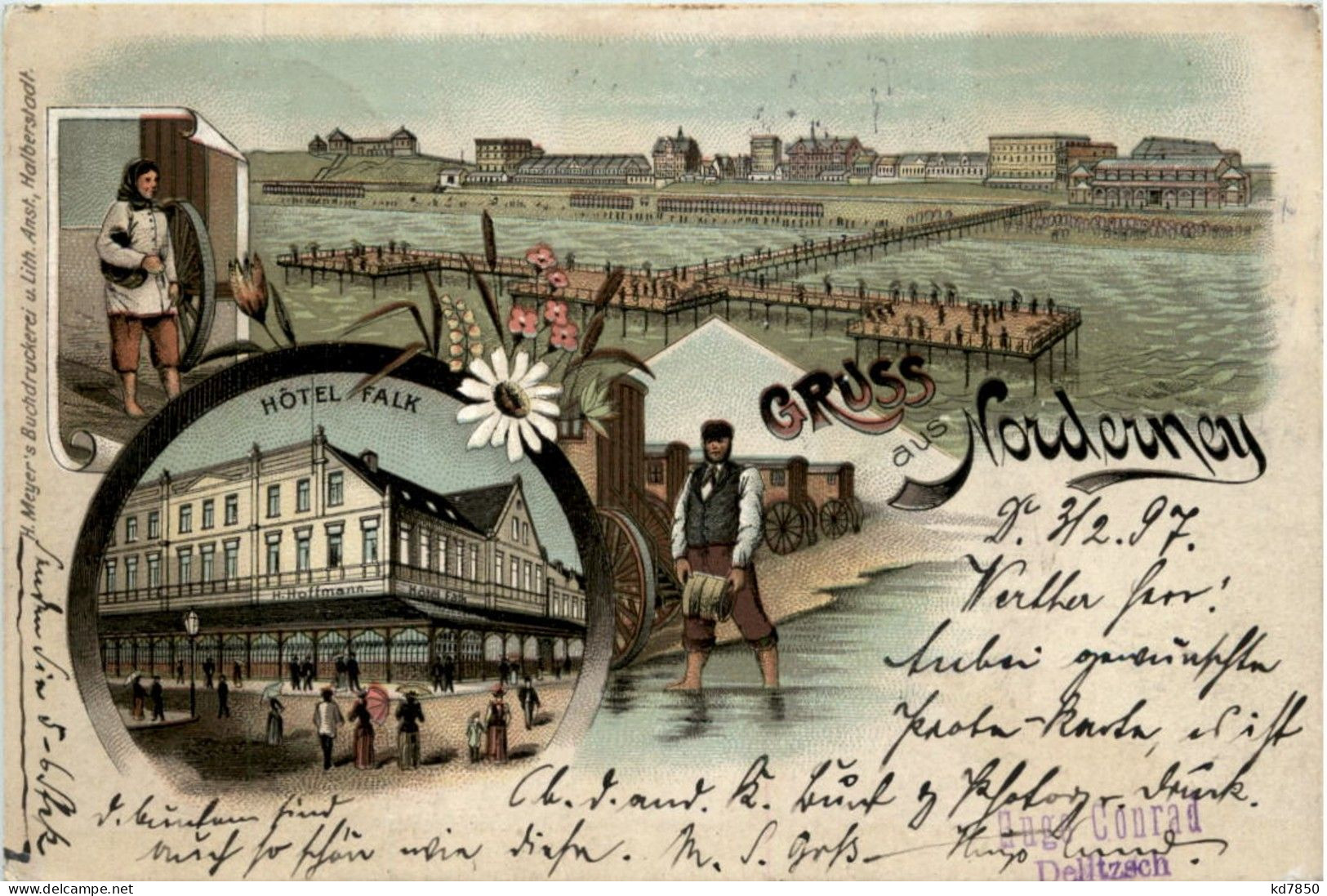 Gruss Aus Norderney - Hotel Falk - Litho - Norderney