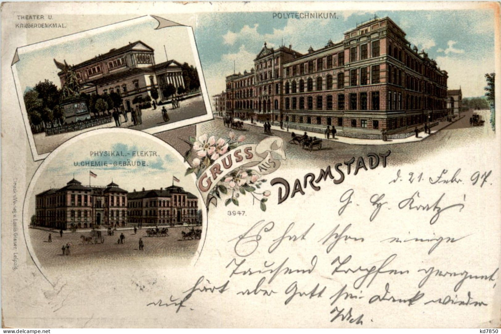 Gruss Aus Darmstadt - Litho 1897 - Darmstadt