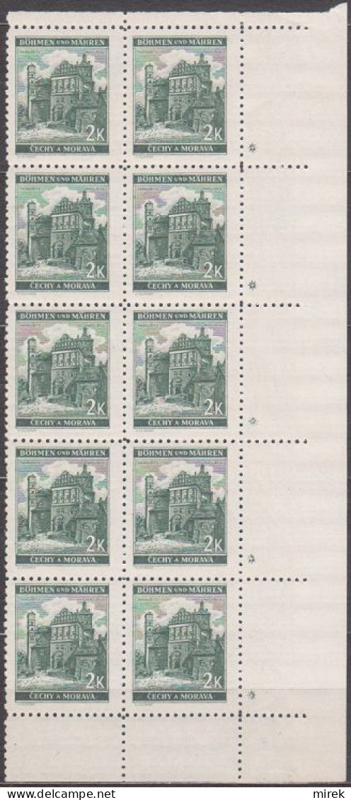 102/ Pof. 44; Corner 10-block, Plate Marks + - Unused Stamps