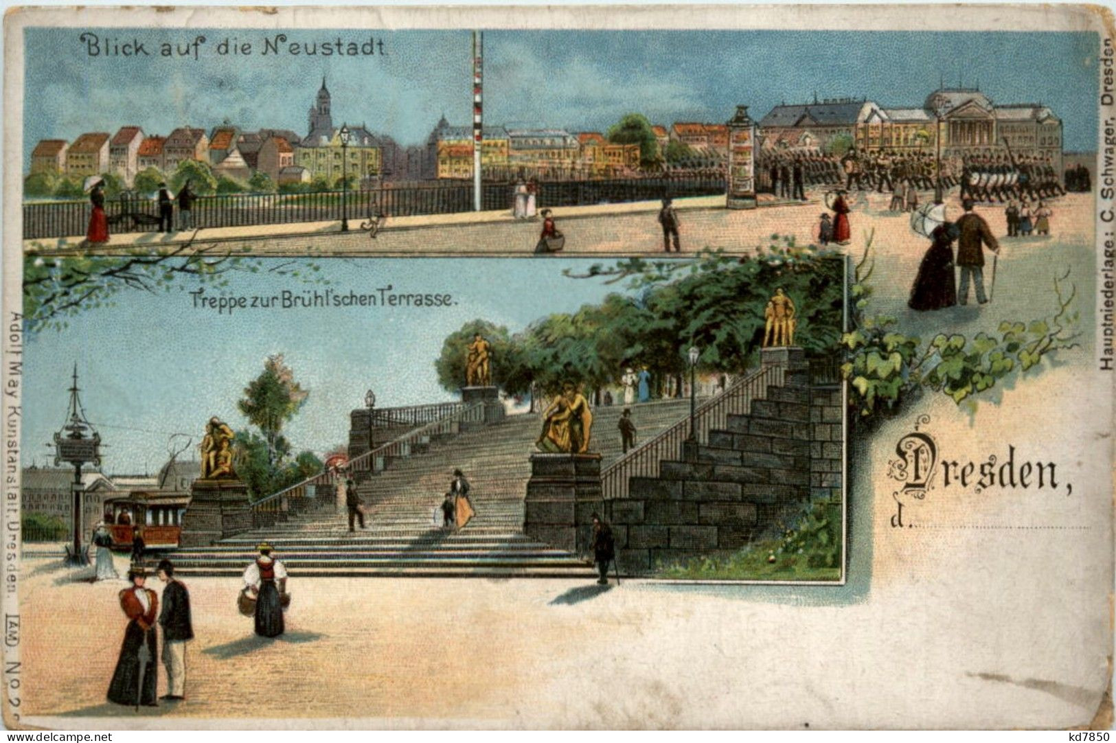 Dresden - Blick Auf Die Neustadt - Litho - Dresden