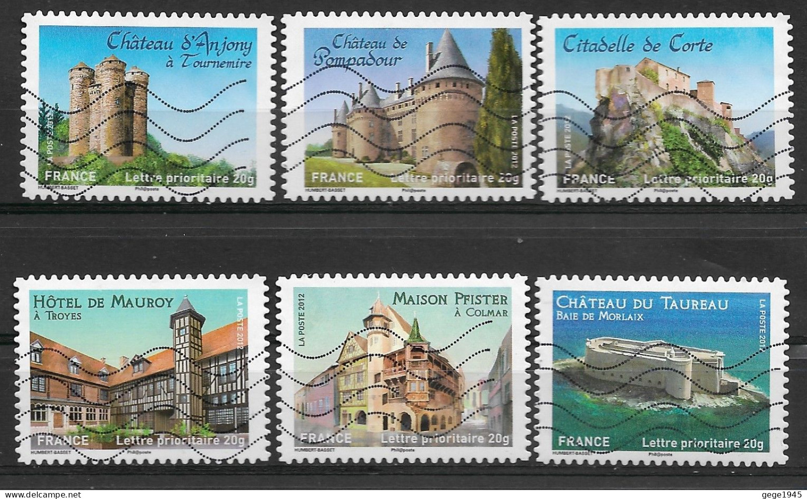 France 2012  Oblitéré Autoadhésif  N°  718 - 719 - 720  - 723 - 724 - 725  -   Chateaux Et Demeures Historiques  ( I ) - Used Stamps