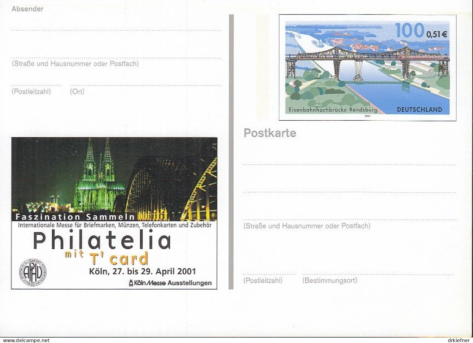 BRD PSo 76,  Ungebraucht, PHILATELIA Mit T-CARD, 2001, Eisenbahnbrücke Rendsburg - Postcards - Mint