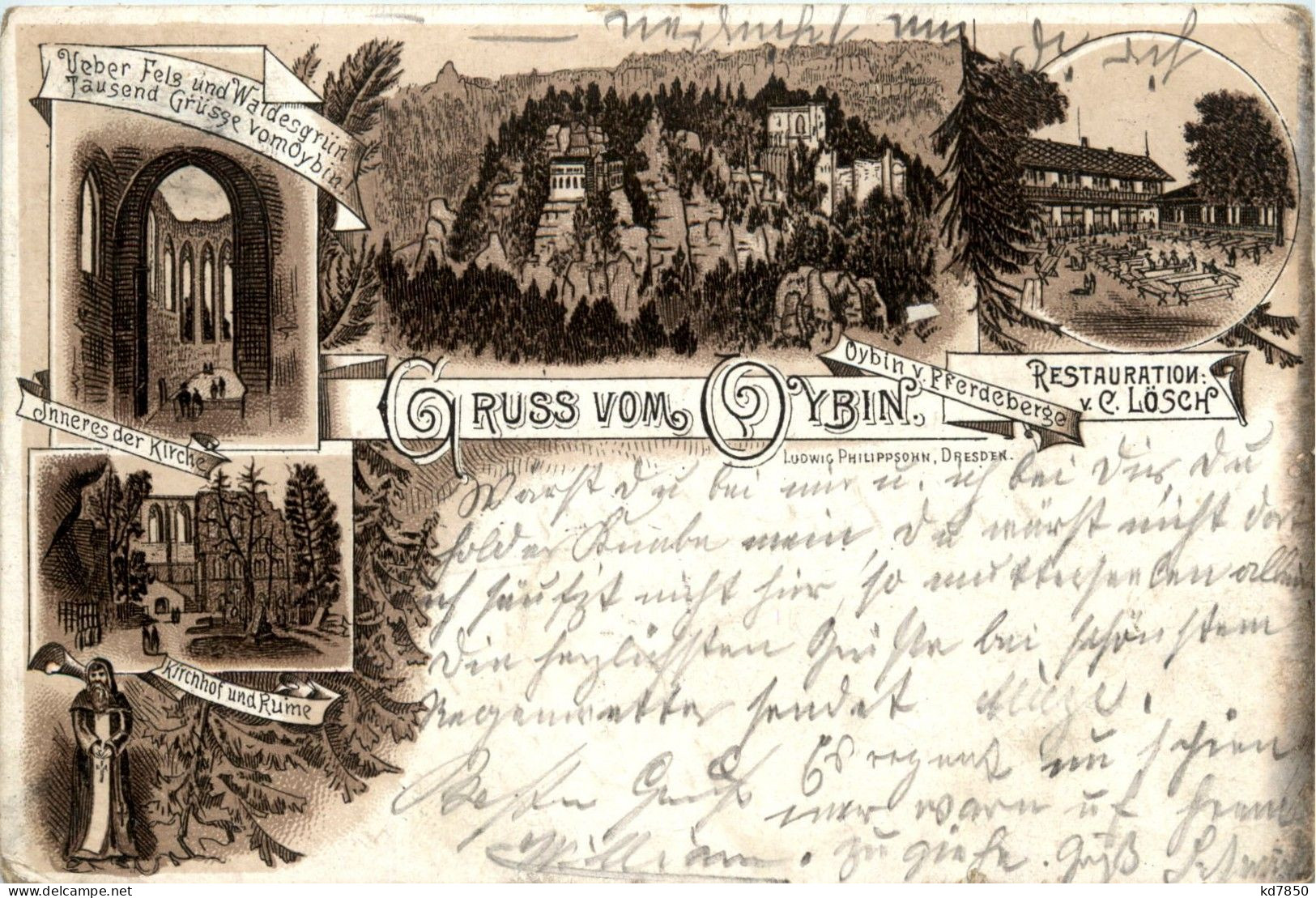 Gruss Vom Oybin - Litho - Vorläufer 1892 - Oybin