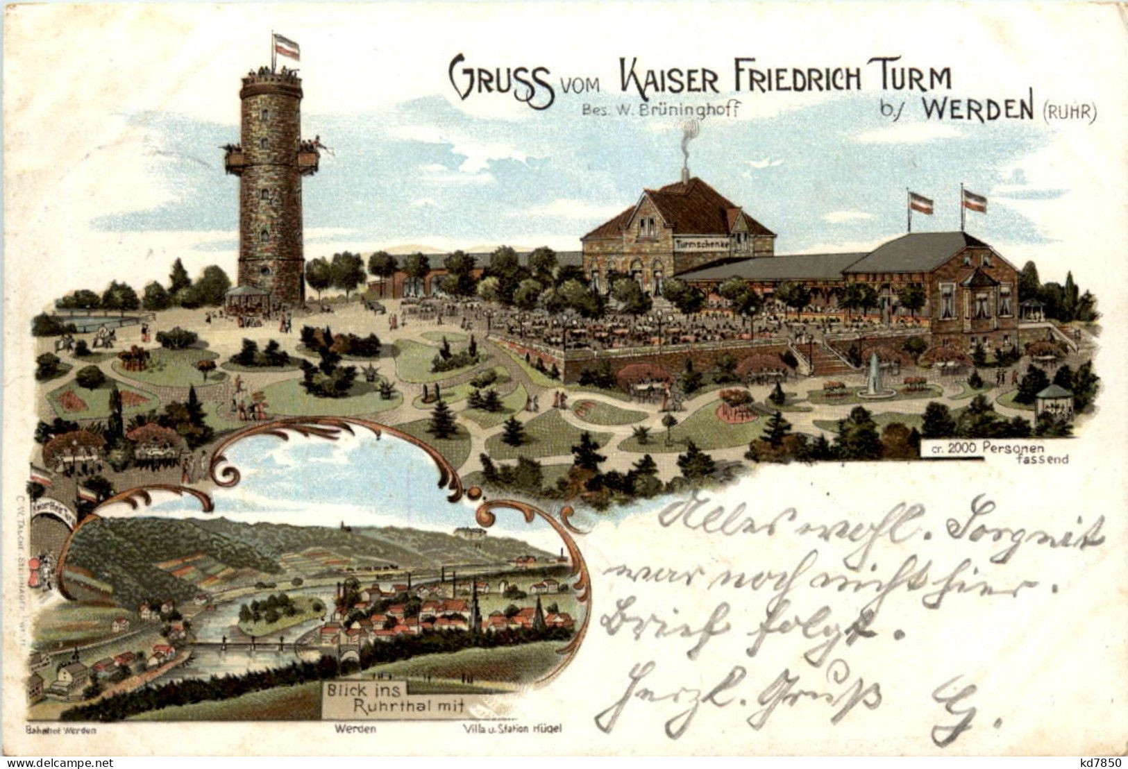 Gruss Vom Kaiser Friedrich Turm Bei Werden - Litho - Essen