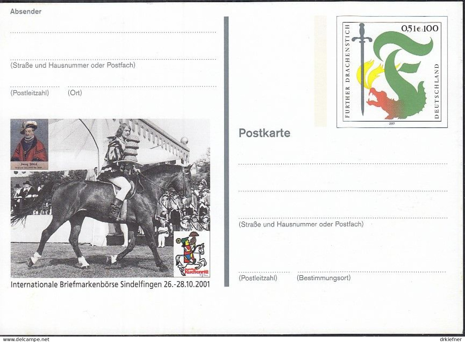 BRD PSo 78,  Ungebraucht, Briefmarkenbörse Sindelfingen, 2001, Further Drachenstich - Cartes Postales - Neuves