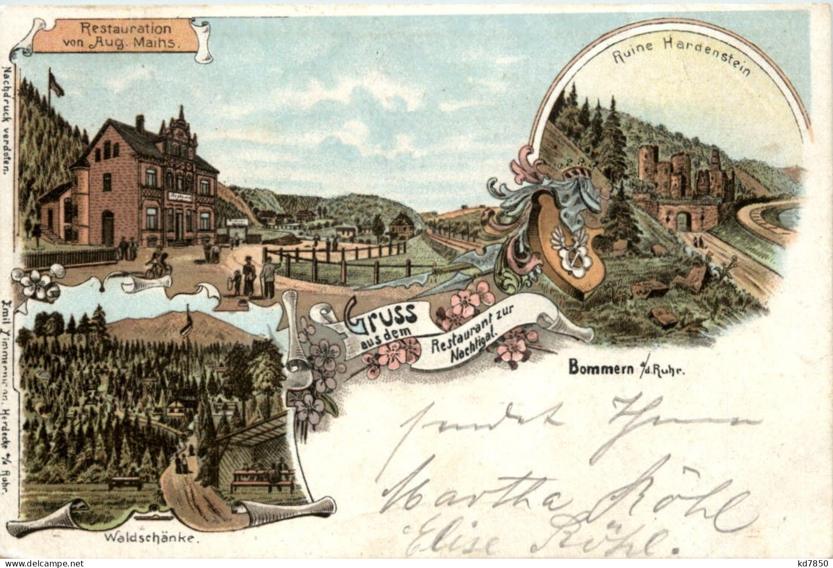 Gruss Aus Dem Restaurant Zur Nachtigal - Bommern - Litho - Ennepetal