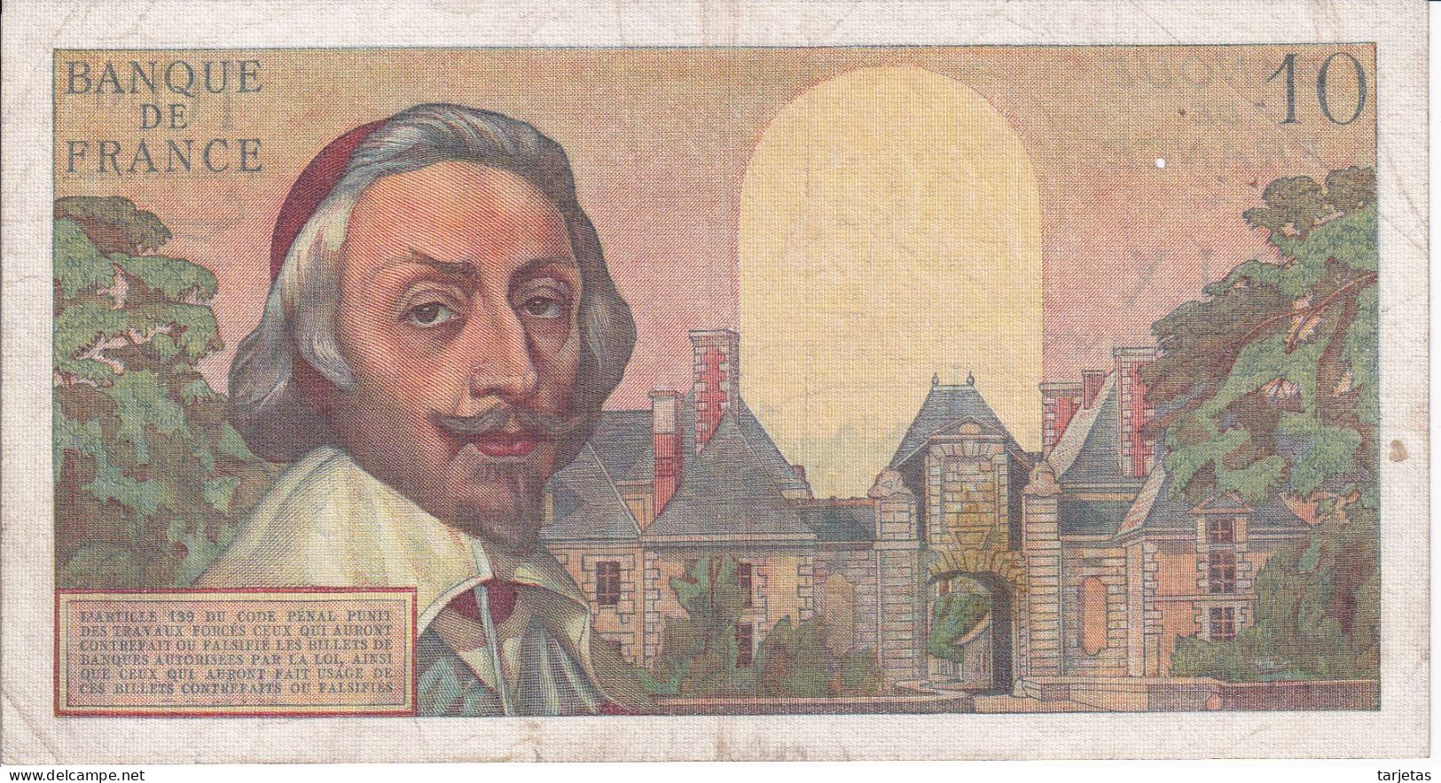 BILLETE DE FRANCIA DE 10 FRANCS DEL 4-10-1962 DE RICHELIEU  (BANKNOTE) - 10 NF 1959-1963 ''Richelieu''