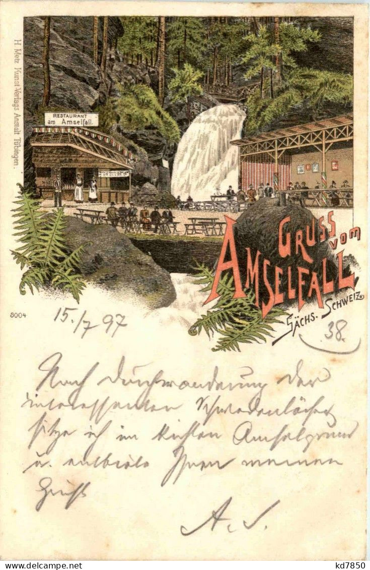 Gruss Vom Amselfall - Litho - Rathen