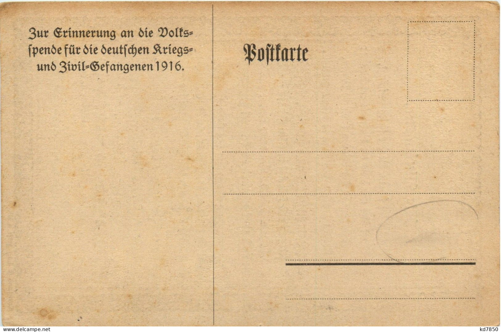 Zur Erinnerung An Die Volksspende Für Die Deutschen Kiregsgefangenen 1916 - War 1914-18