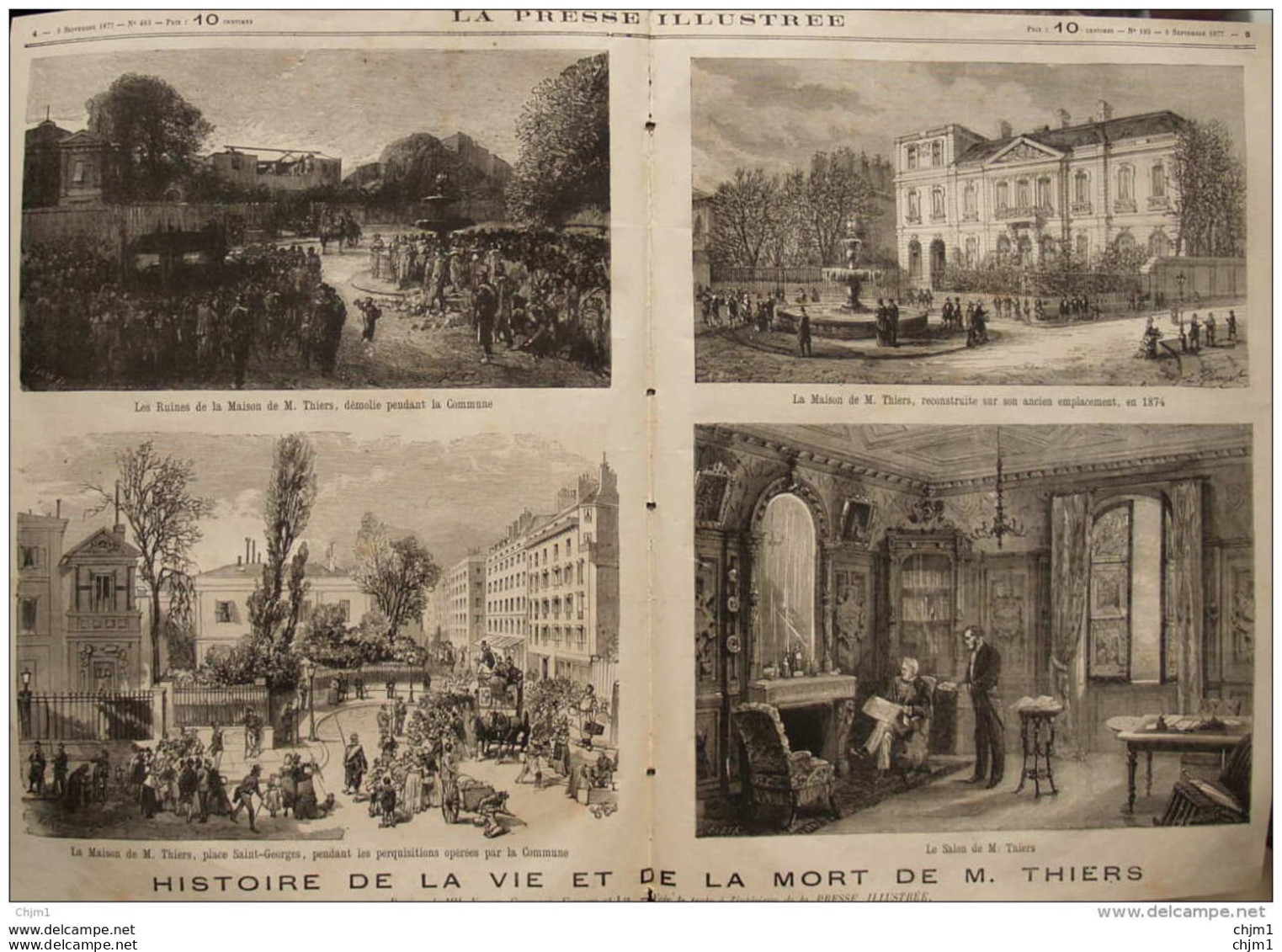 Histoire De La Vie Et De La Mort De M. Thiers - La Maison De M. Thiers - Deux Pages Originaux 1877 - Historische Documenten