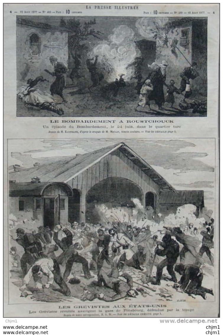 Le Bombardement à Roustchouck - Les Grévistes Aux États-Unis (Pittsbourg)  - Page Original  1877 - Historische Documenten