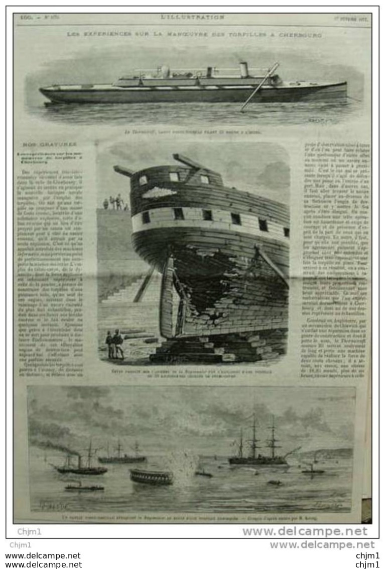 Manoeuvres Des Torpilles à Cherbourg - "le Thornicroft" -  Page Original   1877 - Historische Documenten