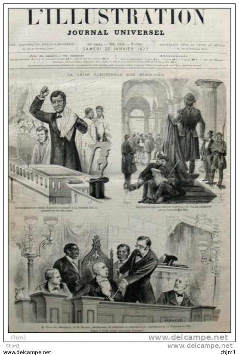 La Crise électorale Aux États-Unis - Le Répresantant Nègre Hamilton - M. Wallace Et M. Mackey - Page Original - 1877 - Historische Documenten