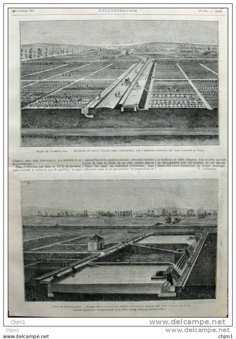 Plaine De Gennevilliers - Reservoir Et Canaux - Page Original - 1877 - Historische Documenten