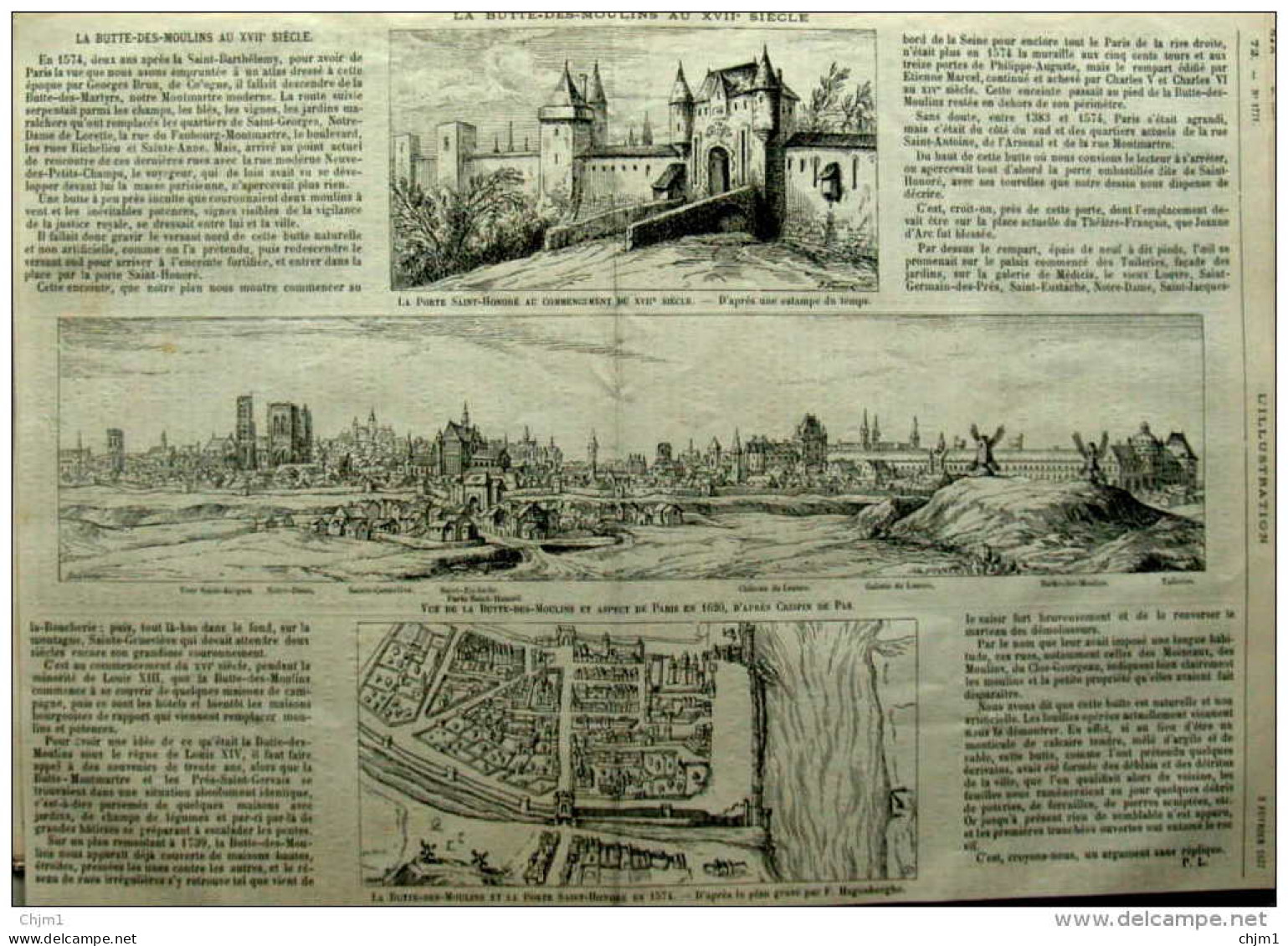 La Butte-des-Moulins Et La Porte Saint-Honoré  - Page Original 1877 - Historische Documenten