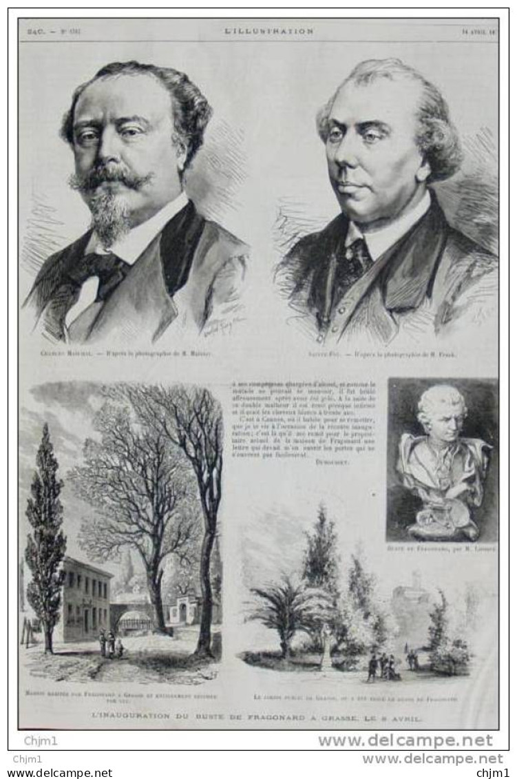 Inauguration Du Buste De Fragonard à Grasse - Charles Marchal - Page Original  1877 - Historical Documents