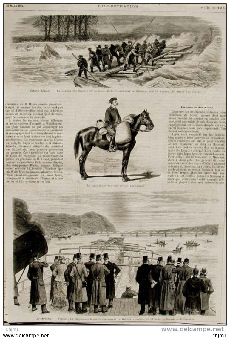 Le Lieutenant Zubovitz Traversant Le Danube à Cheval - Page Original  1877 - Historical Documents