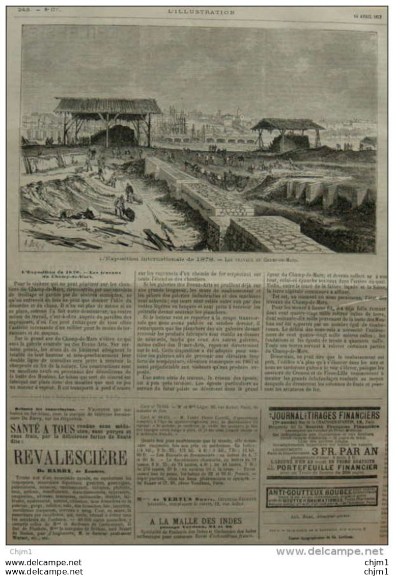 L'exposition Internationale De 1878 - Les Travaux Du Champ-de-Mars -  Page Original - 1877 - Documents Historiques