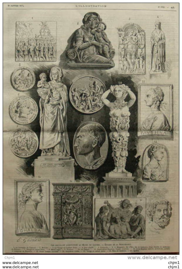 Nouvelles Acquisitions Du Musée Du Louvre - époque De La Renaissance - Empéreur Galba - Page Original - 1877 - Documents Historiques