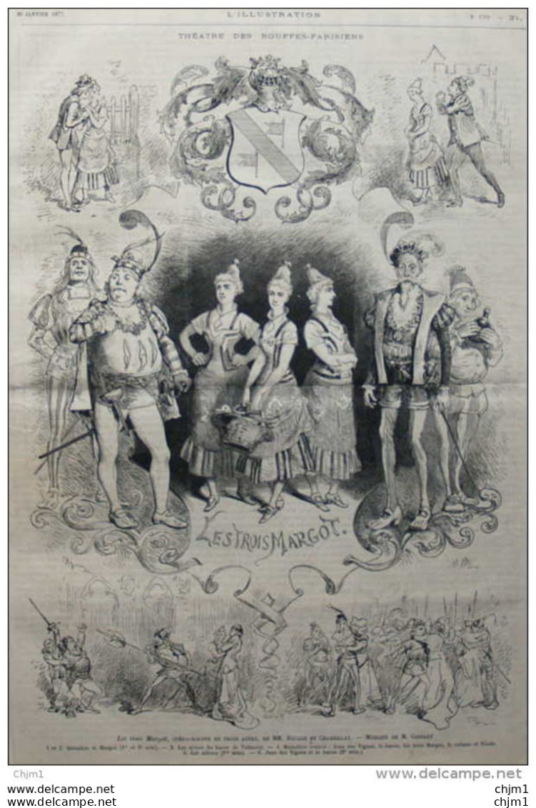Théâtre Des Bouffes-Parisiens - "Les Trois Margots" De MM. Bocage Et Chabrillat - Page Original 1877 - Documents Historiques