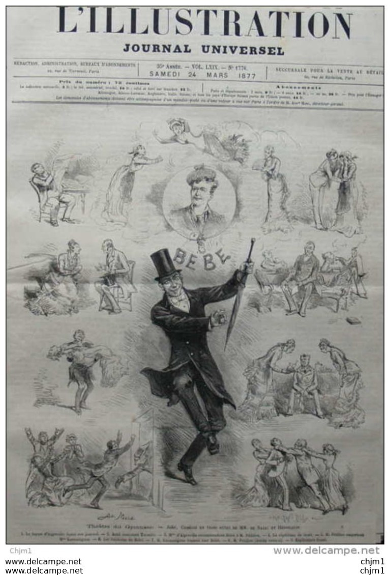 Théâtre Du Gymnase - "Bébé", Comédie De MM. De Najac Et Hennequin - Page Original 1877 - Documents Historiques