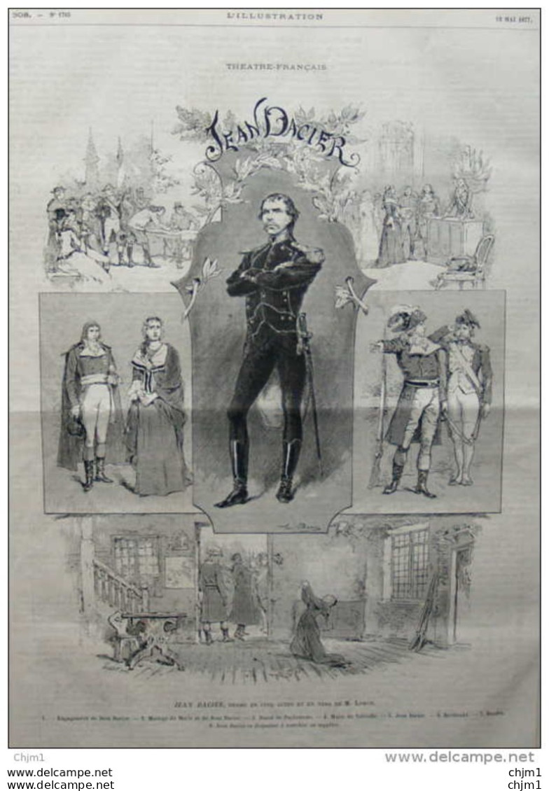 Théâtre Francais - "Jean Dacier", Drame De M. Lomon - Page Original 1877 - Documents Historiques