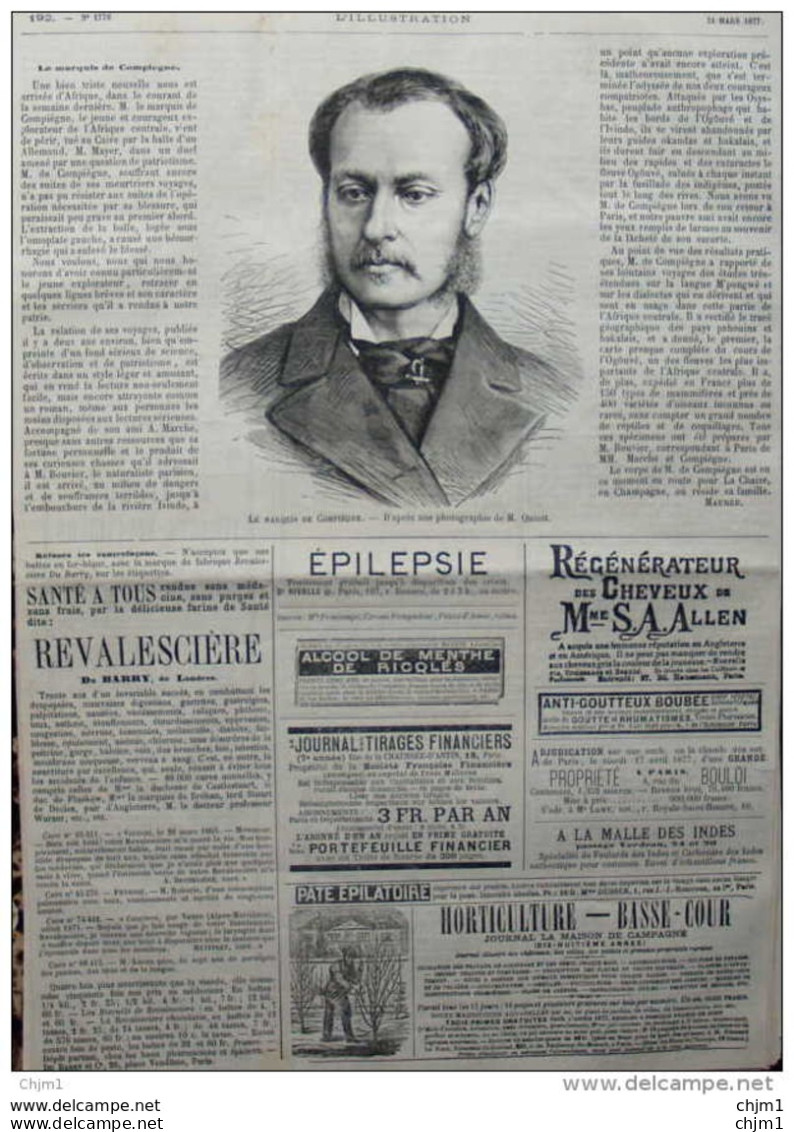 Le Marquis De Compiègne - Page Original 1877 - Documents Historiques