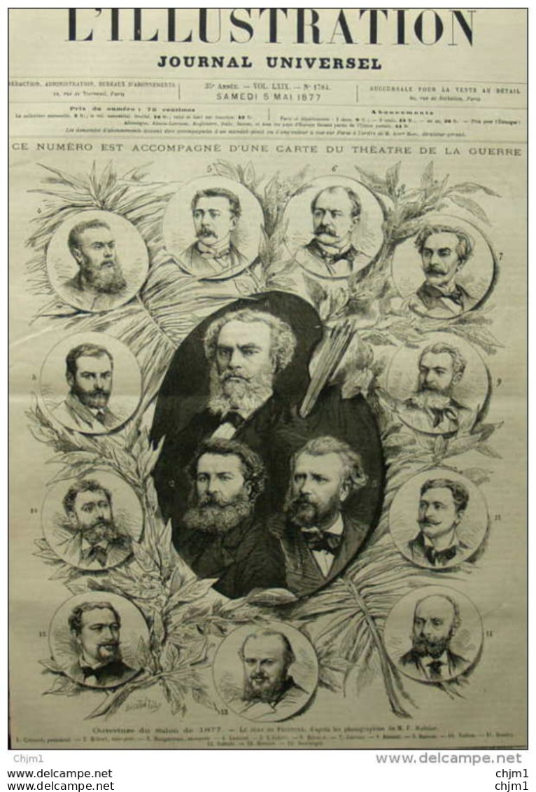 Le Jury De Peinture - Cabanel - Hébert - Bouguereau - Laurent - Lefebvre - Henner - Dubufe - Page Original 1877 - Documents Historiques