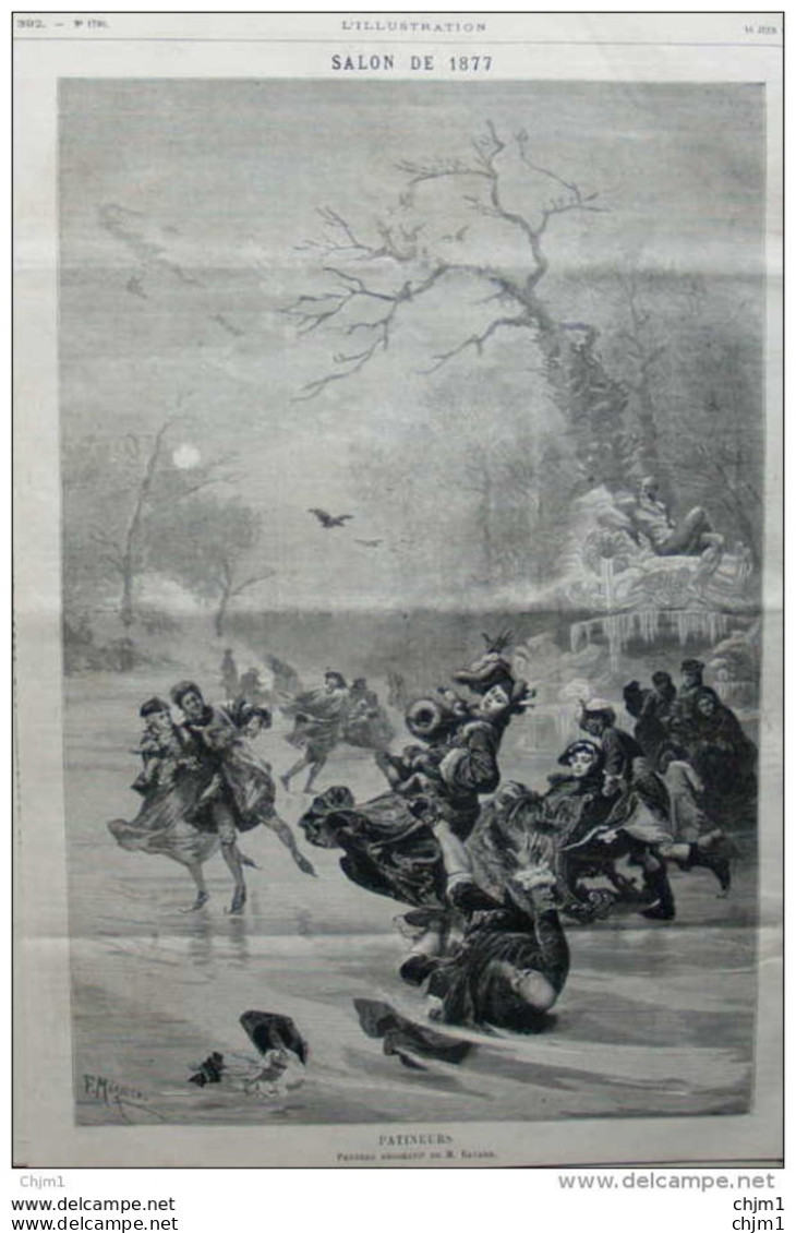 "Patineurs", Panneau Décoratif De M. Bayard - Page Original 1877 - Historische Dokumente