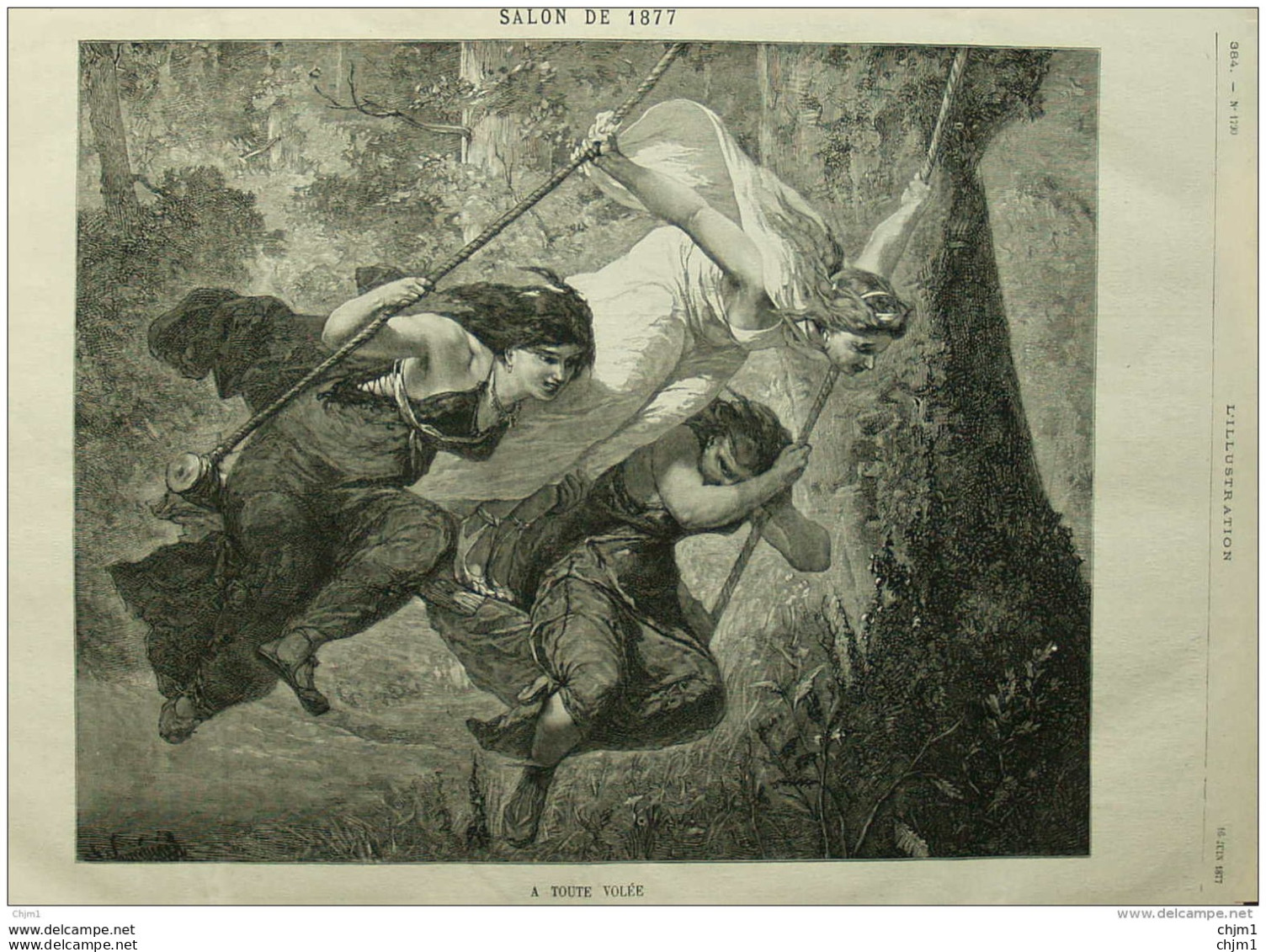 "à Toute Voilée" - Tableau De M. Luminais - Page Original 1877 - Historische Dokumente