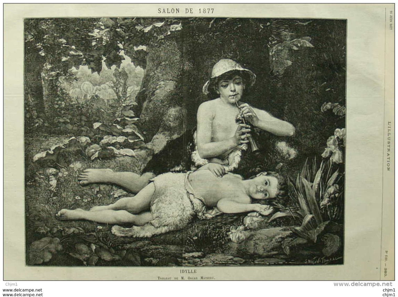 "Idylle", Tableau De M. Oscar Mathieu - Page Original 1877 - Historische Dokumente