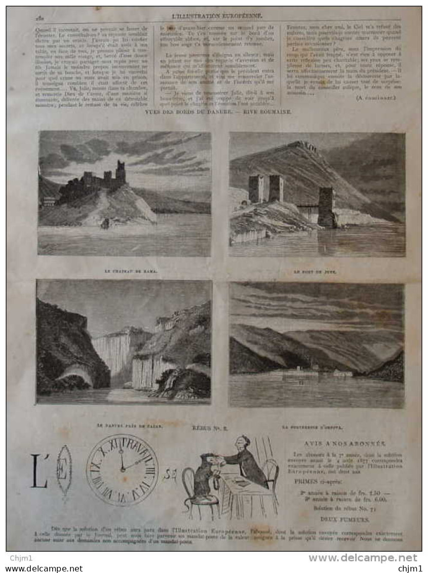 Le Château De Rama - Le Danube Près De Cazan - La Forteresse D'Orsova - Le Pont Des Juts - Page Original 1877 - Historische Dokumente