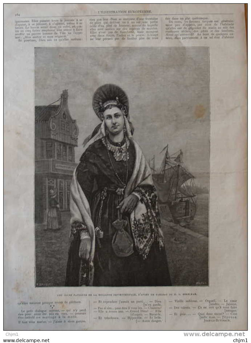 Une Jeune Paysanne De La Hollande Septentrionale - Page Original 1877 - Historische Dokumente