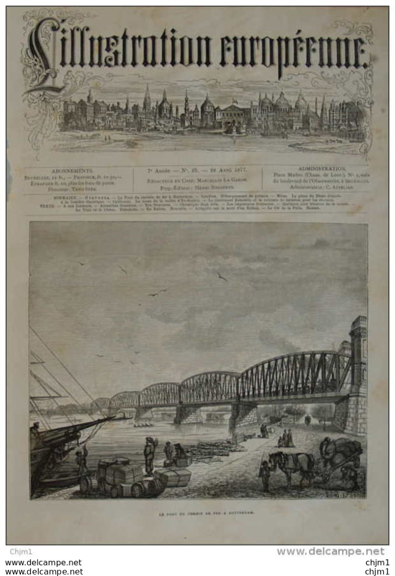 Le Pont Du Chemin De Fer à Rotterdam - Page Original 1877 - Historische Dokumente
