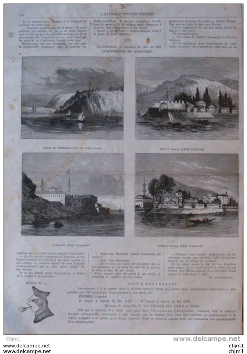 Forteresses Du Bosphore - Buyuk Leman - Karibjeh - Rumeli Kavak - Fanal Du Bosphore - Page Original 1877 - Historische Dokumente