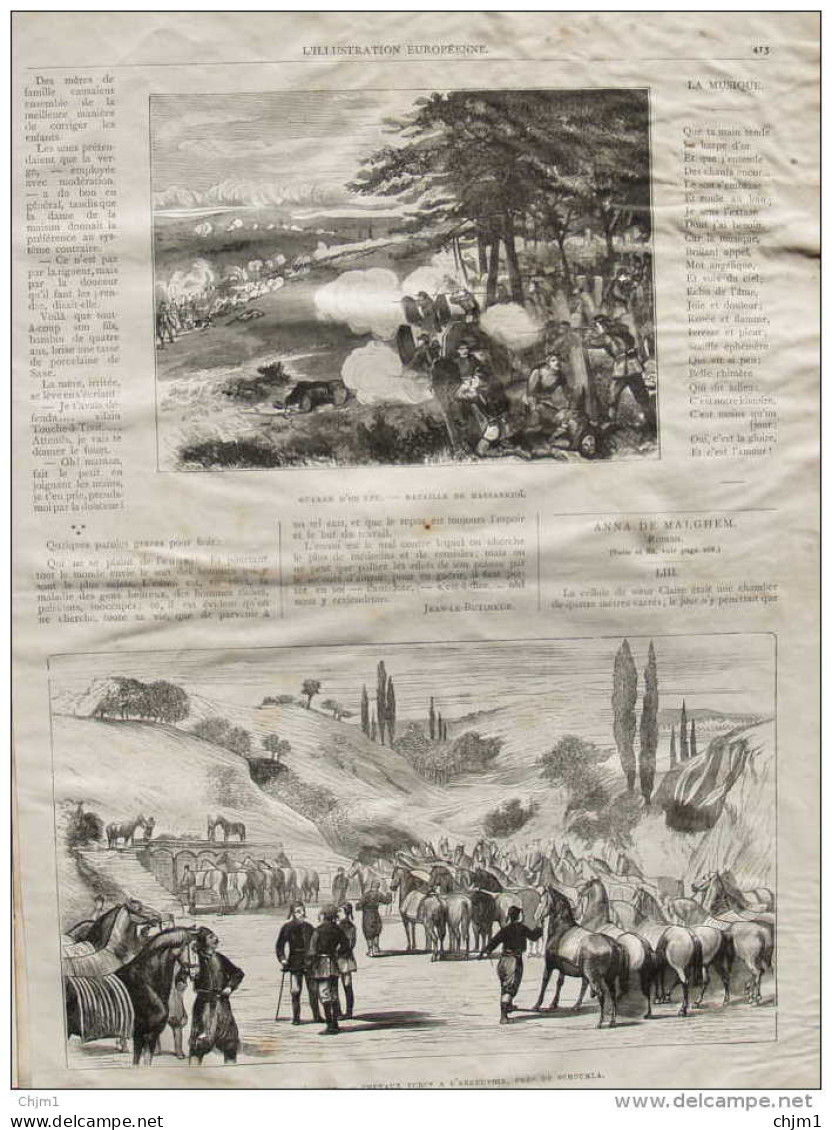 Guerre D'Orient - Chevaux Turcs à L'abreuvoir Près De Schoumla - Page Original 1877 - Historische Dokumente